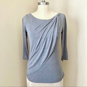 Ann Taylor Grey Top with Gathered Shoulder Detail